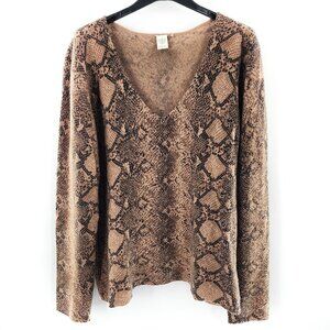 KINROSS Snakeskin Print Very Soft 100% Cashmere V-Neck Pullover Sweater